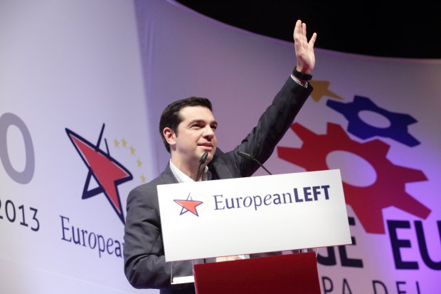 Alex Tsipras campaigning for the Party of the European Left.